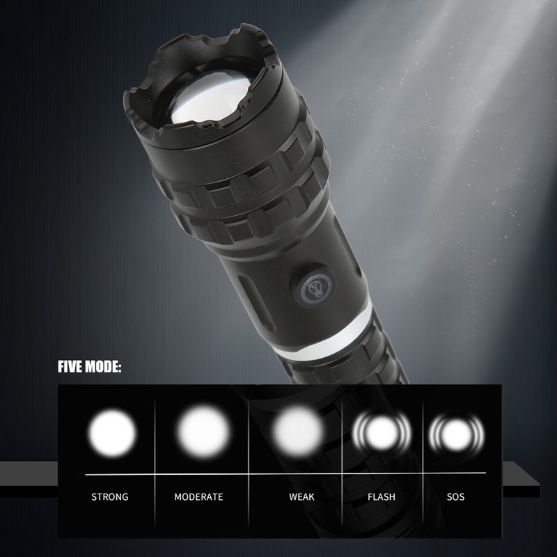 XHP90 Strong Light Flashlight with USB Cable IPX4 Waterproof 2300LM