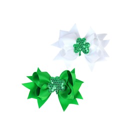 St. Patrick Baby Hairpin Hair Clips Bowknot Green Clover Ribbon Hair Bows JHSP14 (2 Pcs-C)