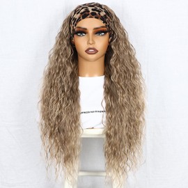 SOMIARIK Synthetic Headband Highlight Blonde Wigs Curly Headband Wig Synthetic Wig Loose Water Wave Headband Wigs for Women Glueless 150% Density 26 Inch