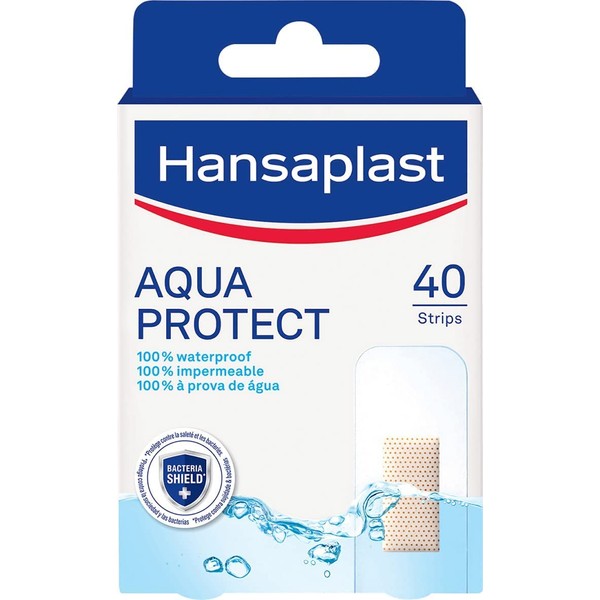 HANSAPLAST Aqua Protect 40 Plasters, Waterproof Plasters for All Kinds of Wounds, High Adhesion Transparent Dressings, Pack of 40