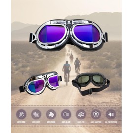 CRG Sports Motorcycle Goggle Aviator Pilot Style Cruiser Scooter Motocross Goggles for Man, Woman, Adult