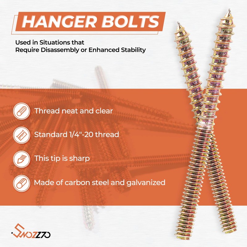 16PCS 1/4"-20 x 3 Hanger Bolts Kit & 1PCS 1/4"-20