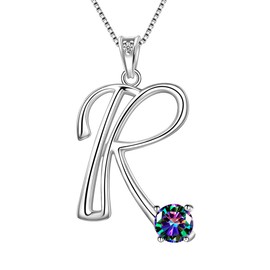 Aurora Tears 925 Sterling Silver 26 Letter Necklaces Initial A - Z Alphabet Pendant with Mystic Rainbow Topaz Jewellery Gifts for Women and Girls