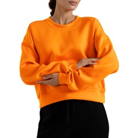 YUNOGA Women's Crewneck Sweatshirt Casual Cropped Pullover Long Sleeves Workout Sweatshirt Tops, Sun Orange, X-Large
