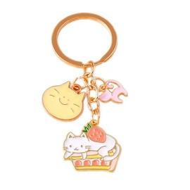 xuzhiyuan Cute Cat Strawberry Key Chain Lovely Animal Key Ring for Women-C