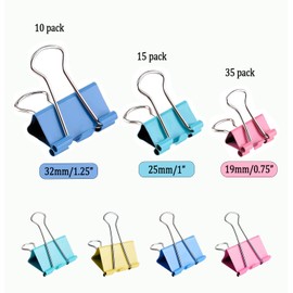 60pcs Colored Binder Clips Paper Clamps Assorted Size Small, Medium, Large Binder Paper Clips