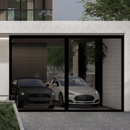 Magnetic Garage Door Screen 10x8FT, Durable Garage Fiberglass Mesh Heavy Duty Hands Free Screen Door with Closure Weighted Bottom, 6 Strapping Tapes