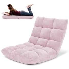 COSTWAY Floor Chair, Video Gaming Chairs with Back Support, Adjustable 14-Position, Alloy Steel Frame, Soft Coral Fleece, Lazy Sofa Lounge for Reading Living Room Recliner for Adults Kids (Light Pink)