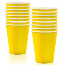 MORAINJAY Pack of 16 Yellow Paper Cups, 9 oz/250 ml Paper Yellow Party Cups, Drinking Cups, Cups for Wedding Party Supplies, Cups for Hot and Cold Drinks, Coffee, Tea, Birthday, Children's Party