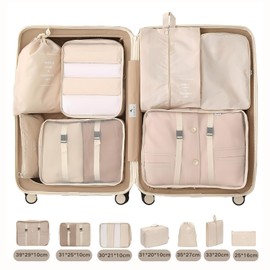 7-Piece Suitcase Organiser Set, Packing Cubes, Packing Cubes, Backpack Suitcase, Suitcase Organiser, Packing Bags Set for Clothes, Shoes, Travel Organiser Storage, with Laundry Bag, Clothes Bags (7