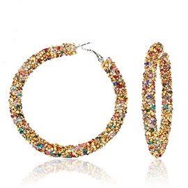 Bohemian Sparkle Resin Rhinestone Wrapped Big Hoop Dangle Earrings Circle Jewelry for Women-Colorful