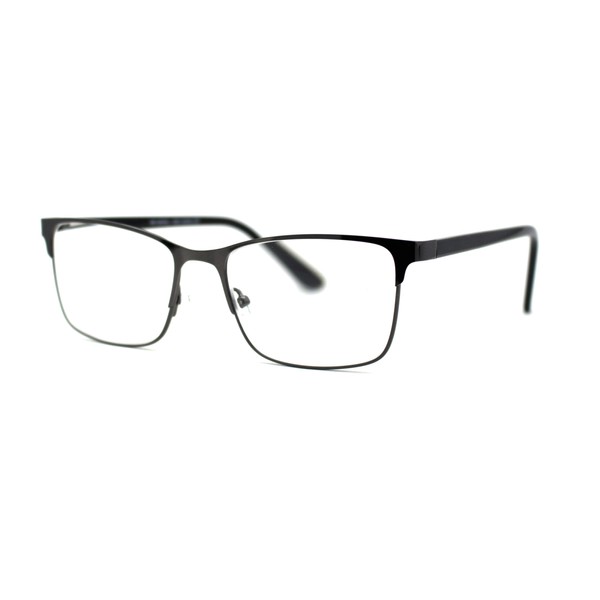 Mens Metal Half Rim Rectangular Reading Glasses Gunmetal Black +1.5