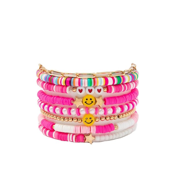 SINLOV 8Pcs Boho Layered Clay Bead Bracelet Set Eyeball Simle