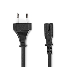 Power Cable | Euro Plug | IEC-320-C7 | 2.00 m | Straight | 2 x 0.75 mm² | Copper | Rolled | Nickel | H03VVH2-F 2 x 0.75 mm² | PVC | Power Plug: Euro/Type C (CEE 7/16) | Mains Power Supply