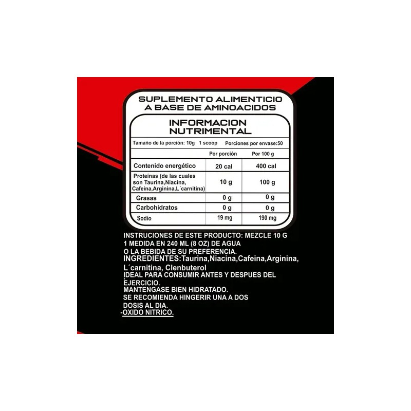 Óxido Nítrico Total 500gr 100 Servicios Pre Entreno