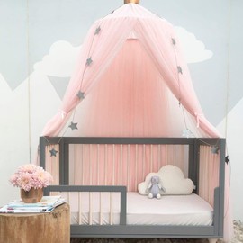 Princess Girls Fairy Dream Tent, Lace Chiffon Netting, Elegant Kids Bed Canopy Netting for Baby Crib with Dome Netting, Girls Queen Size Canopy Bed Curtains, Gray, Pink, White