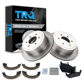 TRQ Rear Brake Pad & Rotor Kit Brake Pads Brake Rotor Parking Brake Shoe Set Ceramic Compatible with 2004-2008 Ford F-150 2006-2008 Lincoln Mark LT