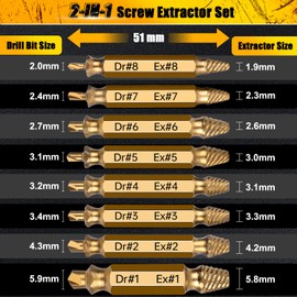 Topec Damaged Screw Extractor Set 8Pcs, HSS 4341 Easy Out Screw Extractor Set, Stripped Screw Extractor for Easy Removal of Stripped, Rusty, Broken Hardware (Gold)