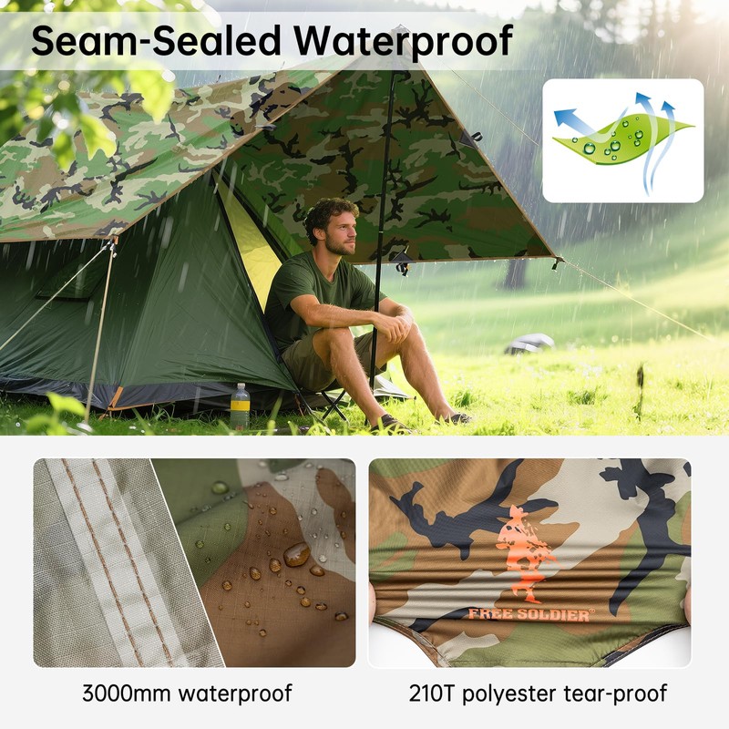 FREE SOLDIER Camping Tarp Waterproof Portable Multifunctional Outdoor Camping Traveling