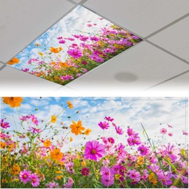 2Pack Fluorescent Light Covers Magnetic Light Cover,Fluorescent Light Shade Panel Ceiling Light Covers,Flower Fluorescent Light Covers For Classroom，Office And Home Drop Ceiling, 4 X 2 Feet
