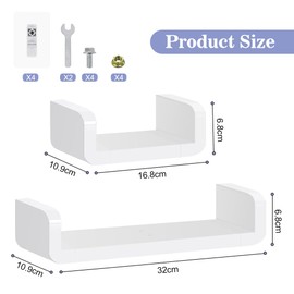NAROSEBE 2 Stück Wandregal Ohne Bohren Weiß Schweberegal 16.8/32cm Regal Ohne Bohren Weiß Kunststoff Schwebendes Badezimmer Regal Regalbrett Bad Küchenregal Wand Weiß für Wohnzimmer Badezimmer Küche