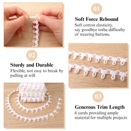Petite Braid Trim with Elastic Button Loop - 6 Yards Buttonhole Ribbon Corset Braid, Stretch Lace Cord for Sewing, Wedding Dresses, Bridal Gowns, DIY Crafts (White)