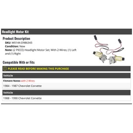 Headlight Motor Set of 2 - Compatible with 1984-1990 Chevy Corvette with 2 Wires