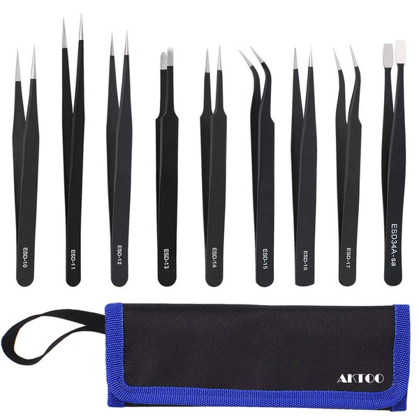 ESD Anti-Static Precision Tweezers Tools Kit Non-magnetic Stainless Steel Tweezers