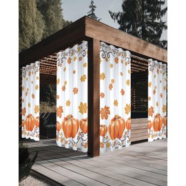 Indoor Outdoor Curtains for Patio Thanksgiving Orange Pumpkin and Maple Leaves Outside Curtains Waterproof Grommet Privacy Drapes Light Filter Curtain for Porch Pergola Gazebo 52"Wx108"L 1 Panel