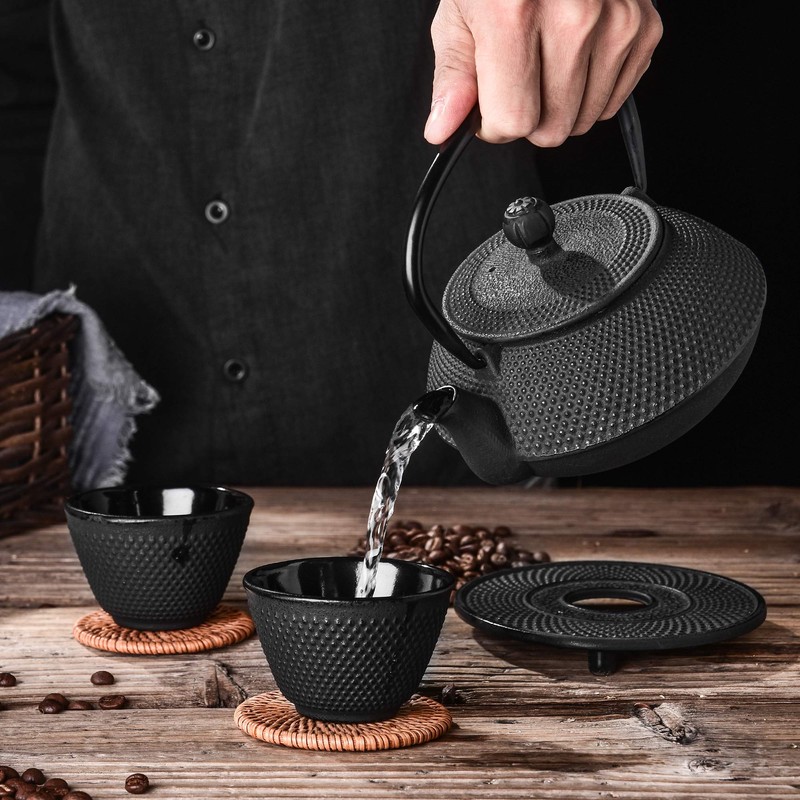 Velaze Cast Iron Teapot Set,Japanese Teapot Heat Preservation with Trivet,Stainless