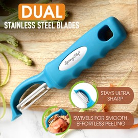 Spring Chef Premium Swivel Vegetable Peeler Set of 2, Stainless Steel Potato Peeler for Kitchen with Soft Grip Handle, Apple Peeler With Sharp Blades, Dishwasher Safe Food Peeler - Teal