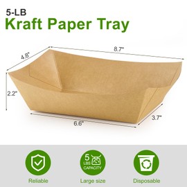 Ocmoiy 5lb Extra Large Paper Food Trays, 50 Pack Heavy Duty Kraft Food Boats Holders Disposable Serving Basket Trays for Nachos, Burgers, Fries, Tacos, Hot Dog, Sandwiches