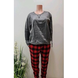 MNEMO nwt mens Mnemo 100% Cotton Long Sleeve Pajama Set medium Grey Red black plaid