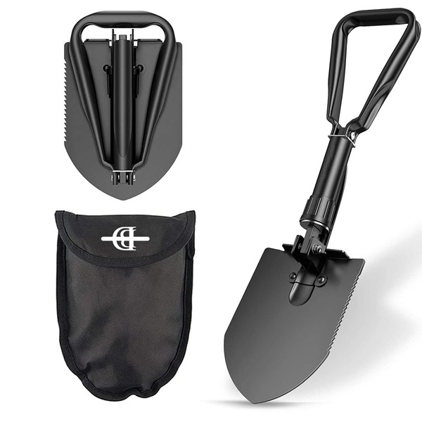 BEHANDY 18.5" Folding Shovel, Collapsible Shovel for Car Snow, Camping Shovel and Pickax, Military Entrenching Tool for Gardening, Camping, Sand, Off Road, Portable Car Emergency kit