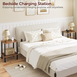 MAHANCRIS Side Table, End Table with Charging Station, Nightstand with USB Ports and Outlet, Wooden Bedside Table for Small Space, Living Room, Bedroom, Easy Assembly, Rustic Brown ETHR79E01