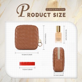 Playexen 5.5" Small Makeup Bag, PU Leather Mini Cosmetics Bag for Purse, Portable Small Travel Makeup Pouch with Ring Buckle (Large Plaid, Brown)