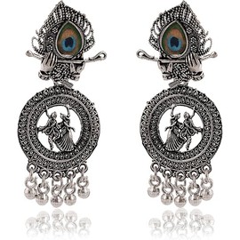 glissenza Women's Traditional Silver Oxidised Chandbali Ethnic Design Jhumka/Jhumki Earrings for Women-46