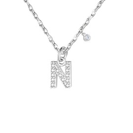 GUOYU Women's Initial Necklace Letter Pendant, 925 Silver Necklace with Cubic Zirconia, Pendant Gift Ideas for Birthday A B C D E F G H I J K L M N O P Q R S T U V W X Y Z, Stainless Steel, Rhinestone