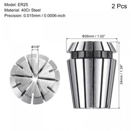 sourcing map ER25 Spring Collet 1/8" Chuck for CNC Engraving Machine Lathe Milling Tool 2pcs