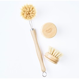 PHOENA Dishwashing Brush Dish Brush Bamboo Wood Dish Brushes with Handle, Premium Quality, Replaceable Brush Heads, Cleans Dishes, Eco-Friendly