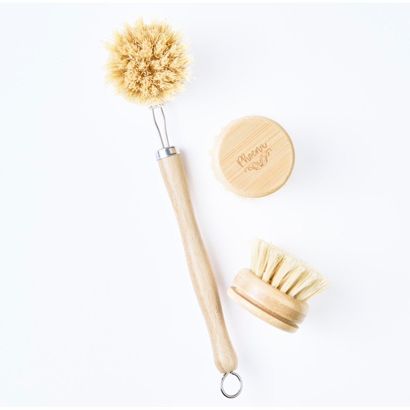 PHOENA Dishwashing Brush Dish Brush Bamboo Wood Dish Brushes with