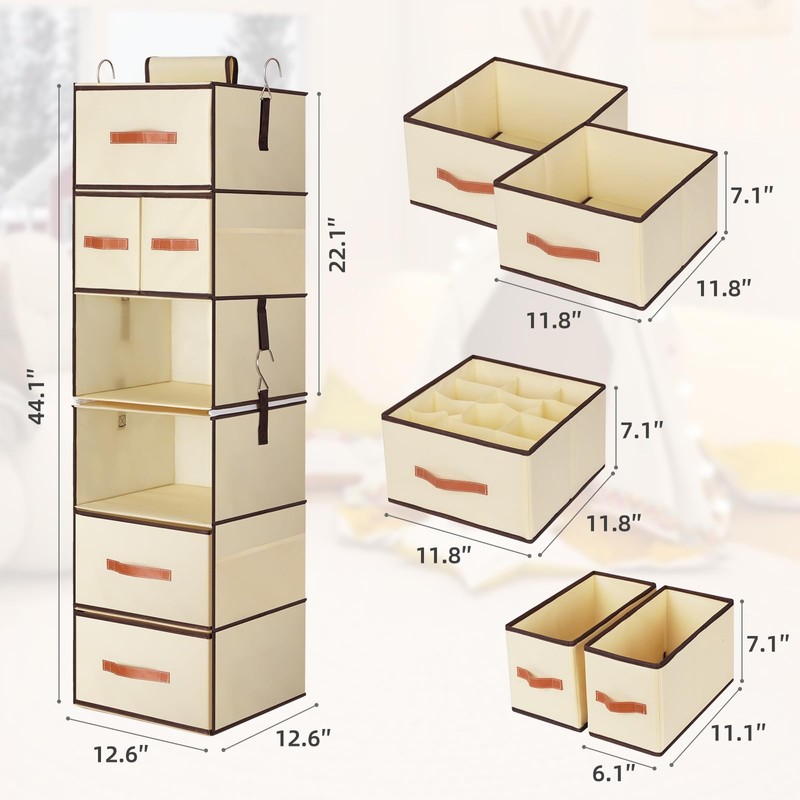Hanging Closet Organizer 6-Shelf, Upgrade Hanging Shelves for Closet with