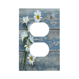 LWDZLHD Rustic Daisy Floral Blue Wood Outlet Covers Light Switch Cover Decorative Country Vintage Farmhouse Wall Plate Electrical for Home Bathroom Bedroom 5"x 3"