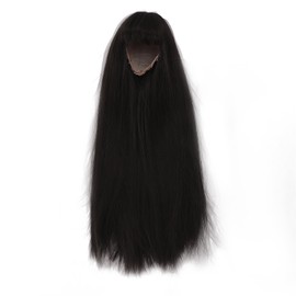 Doll Long Straight Wig with Bangs Realistic Straight Bang 1/4 Doll Long Wigs Synthetic Hair for 18.5‑21cm Head Circumference Black