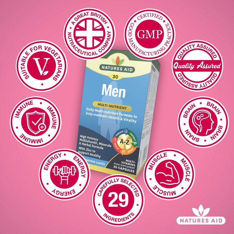 Natures Aid Men's Multi-Vitamins and Minerals Capsules (29 Essential Vitamins
