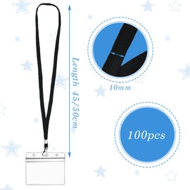 BUYGOO 45 cm Lanyard, Pack of 100 Lanyards, Key Fob Strap, Neck Strap, Swivel Clasp, Neck Strap with Carabiner Hook, Office Badge, ID Cards Key for ID Cards (Black)