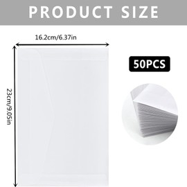 50 Pieces Invitation Envelopes, Translucent Envelopes Parchment Transparent Envelopes for Weddings, Blank White Paper Envelopes for Greeting Cards, Postcards, Photos(23cm*16.2cm)