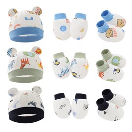 Baby Turban Hats Baby Hat Mittens Foot Cover Set 3 Pairs Newborn Baby Caps Mittens Foot Cover Newborn Set Anti-Scratch Mittens Infant Beanie Hat Cotton Baby Girl Boy Hats for 0-6 Months Infant Cotton