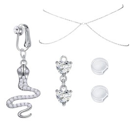 Briana Williams Fake Belly Button Bar Ring - Clip On Non Piercing Belly Jewellery With CZ Waist Chain
