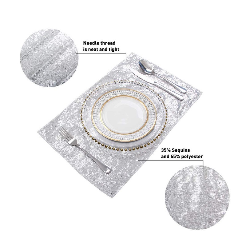 Sequin Placemats Set of 6, Heat-Resistant Dining Table Mats, Stain-Resistant